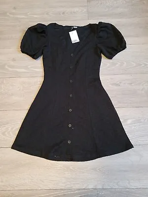 £6.99 • Buy H&M Divided Black Skater Dress Decorative Buttons, Size UK XS