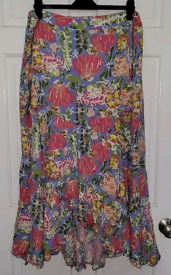 MATILDA JANE Pink Blue Yellow Green Floral Pullon Faux Wrap Midi Skirt XXL 2XL • $19.99