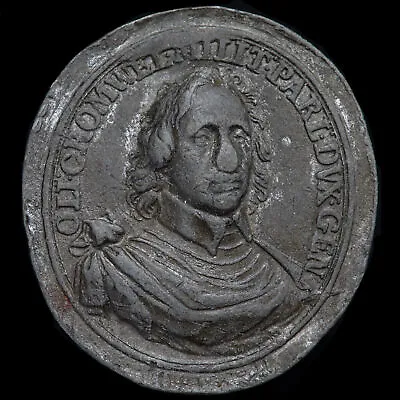 Oliver Cromwell Lord General 1650.  Oval Lead Uniface Restrike Medal C.1738. • £300