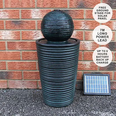 Water Feature Fountain Solar Powered Outdoor Garden Black Standing Ball Patio • £99.99