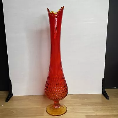 Vintage FENTON  Orange/Amberina HOBNAIL Glass Swung VASE 19  MCM • $100