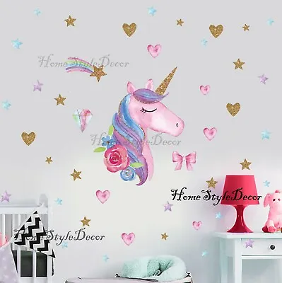 £4.99 • Buy Magical Unicorn Horse Rainbow Hearts Wall Stickers Children Home Decor Decal UK