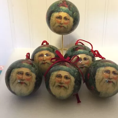 Lot Of 6 Vintage Old World Santa Christmas Ornaments Decoupage Midwest Importers • $16.99