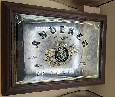 ANDEKER PABST BLUE RIBBON Lager BEER MIRROR 1982 19.5 X 16 Wood Frame VINTAGE • $31.95