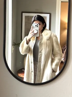 Vintage Mink & Leather Ivory Fur Jacket Fits S/M - Nat Hyman Fur Coat Mob Wives • $85