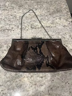 CALVIN KLEIN Logo Clutch Metal Chain Purse Multi Color Brown Snakeskin Leather • $59.99