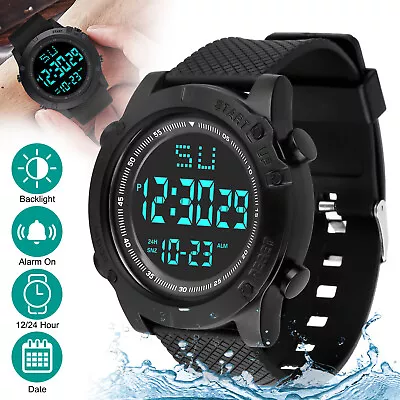 Waterproof Digital Sports Watch Military Tactical LED Backlight Wristwatch Men • $10.48