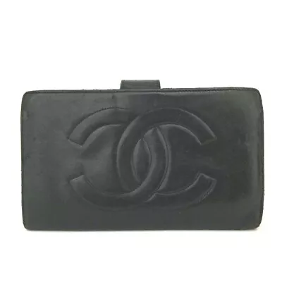 CHANEL CC Logo Black Leather Long Bifold Wallet/1Y0194 • $1.50