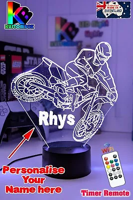 Dirt Bike Motocross Personalised Name 3d Led Night Light Lamp 7 Colour  Remote • $54.99
