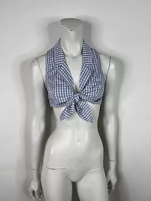 Vtg Versace Jeans Blue Gingham Cotton Wrap Crop Top S • $260