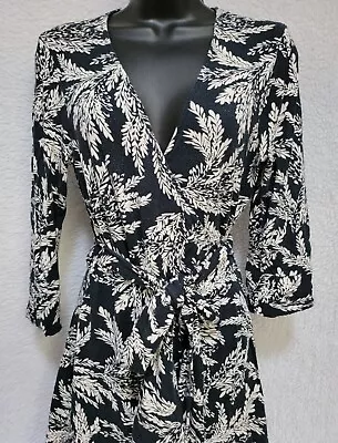 Cabi Dress Size M Womens Black White Floral Wrap Around • $104.49