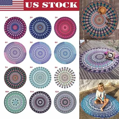 Round Mandala Blanket Indian Hippie Psychedelic Tapestry Wall Hanging Bedspread • $8.36