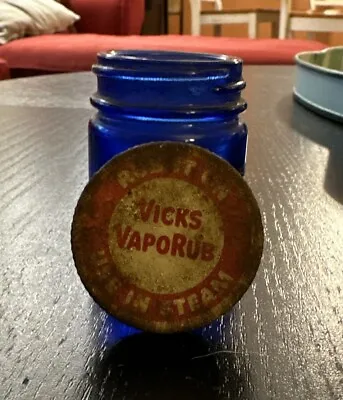 Vintage Cobalt Blue Vicks VapoRub Bottle W/ Original Lid Use It In Steam! Empty • $6.99