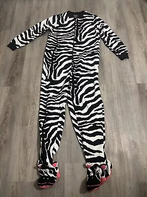 Nick & Nora Adult Medium Zebra One Piece Union Suit Sleepwear Pajamas Footed PJ • £18.34