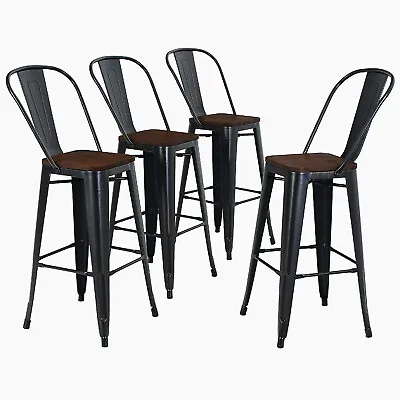 Bar Stools Set Of 4 Metal Counter Height Tall Chairs With Backrest Dining Chair • $169.99