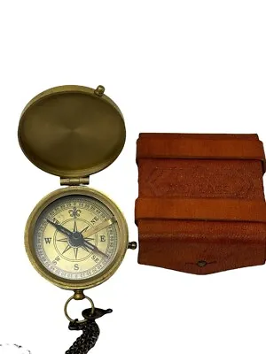 B9J2R GENUINE Vintage Brass Compass  Handmade Leather Case Engraved Fathers Gift • $11.99