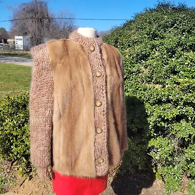 Koslow's Mink Jacket With Knitted Sleeves Cardigan Jacket L/XL • $200