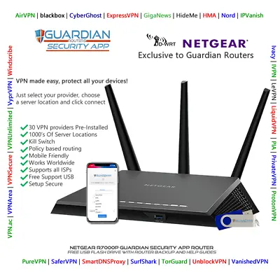 Netgear R7000P Guardian App VPN Router Surfshark Nord PIA Ivacy Purchase Options • £120