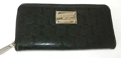 Michael Kors Black Patent Leather MK Logo Embossed Full Zip Around Wallet • $32