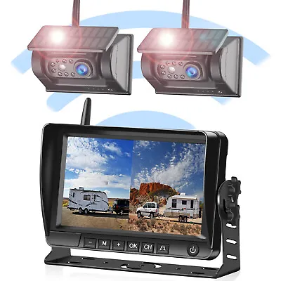 2 Magnetic Solar Wireless Backup Camera 7'' DVR Kit 1080P For RV Trailer Truck • $140