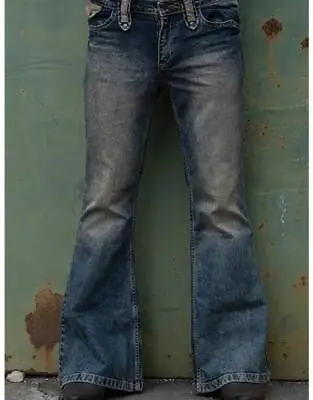 Really Punk Retro Men Bell Bottom Jeans Slim Flared Denim Pants 60s 70s Trousers • $34.49