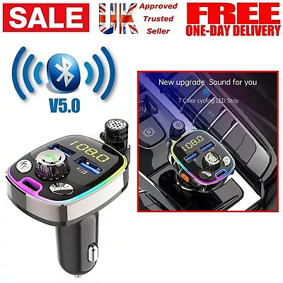 UK Car Wireless Bluetooth 5.0 FM Transmitter MP3 Player USB Car Charger Adapter • £10.99