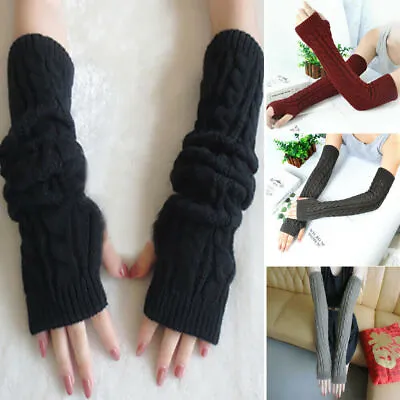 $9.21 • Buy Women Long Sleeves Arm Warmer Mittens Cable Knit Winter Warm Fingerless Gloves