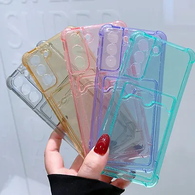 For Samsung S22 S21 S20 S10 A12 A33 Wallet Card Holder Silicone Clear Case Cover • $7.33