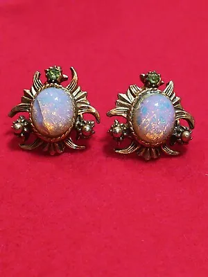 Vintage Screw On Earrings Faux Fire Opal 1 Has Crack As Is • $5