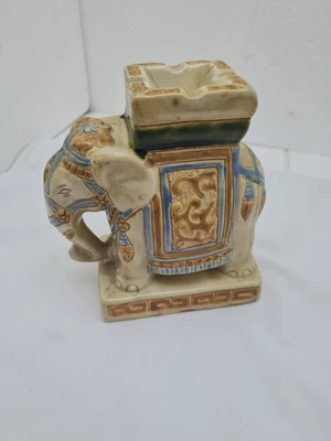 £19.80 • Buy Elephant Vintage Ceramic Ashtray 7  Incense Burner Hand Painted Blue & Browns