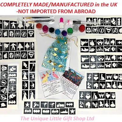 GLITTER TATTOO KIT 120 Stencils GIRLS BOYS Unicorn  Superhero Princess OR REFILL • £17.99