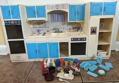 1970's Vtg Blue Deluxe Dream Kitchen 40+ Acc By Today's Kids For Barbie READ DES • $99