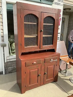 Vintage Antique Stepback Wood Cupboard 2 Pc Kitchen Rustic Cabinet Primitive • $220