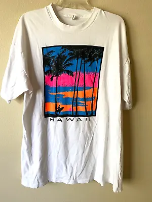 Vintage Hawaii Surfer Shirt Men's White  Graphic Single Stitch Crew Size XL • $19.99