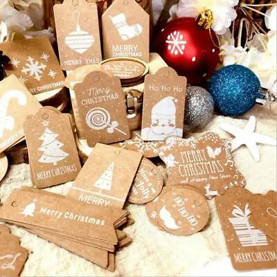 £3.99 • Buy 50 PCS Christmas Kraft Scallop Gift Tags Card Label Tree Present Xmas Stocking