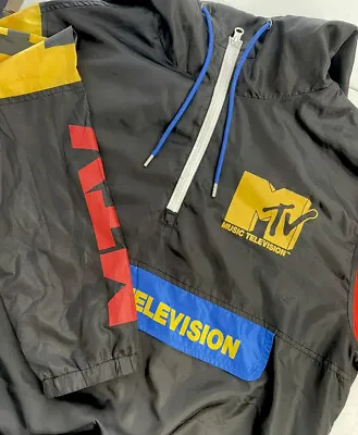 MTV Large Windbreaker  1/4 Zip Pullover Logos  Music Television Hoodie • $31.99