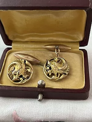 AMAZING ART DECO MYTHOLOGICAL DRAGON GOLD FIX CUFFLINKS .c1940 BOXED • $99