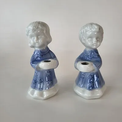 Vintage Porcelain Candle Holders Choir Girl Altar Boy Blue & White  • $10