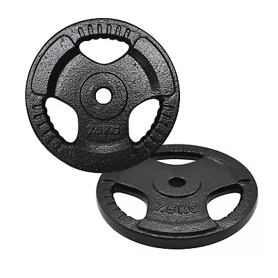 $59.17 • Buy 7.5kg X 2 - Standard 26.5mm Triple Handle Hammertone Cast Iron Weight Plate