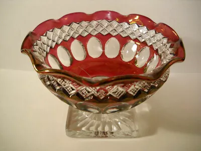 Vintage Westmoreland Glass Wakefield Ruby Flashed Footed Candy Dish/Ruffled Rim • $17.99
