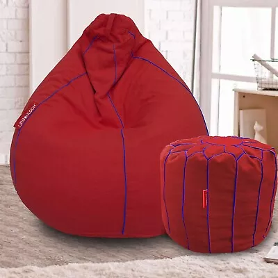 Royal Red Bean Bag Cover Chair With Footrest Cover Without Beans XXL Cotton • $111.50