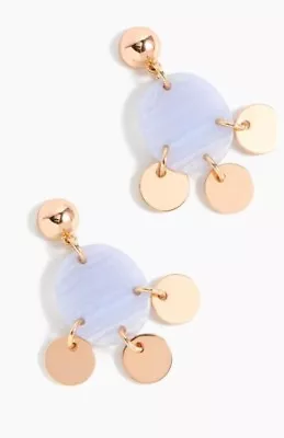 J Crew Drop Stone & Disc Earrings & Dust Bag Morning Fog Pale White Stunning NWT • $18.88