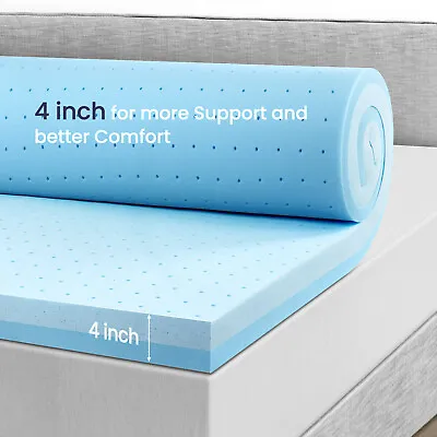  BedStory 4 Inch Gel Memory Foam Mattress Topper Futon Full Queen King Size Pads • $116.99