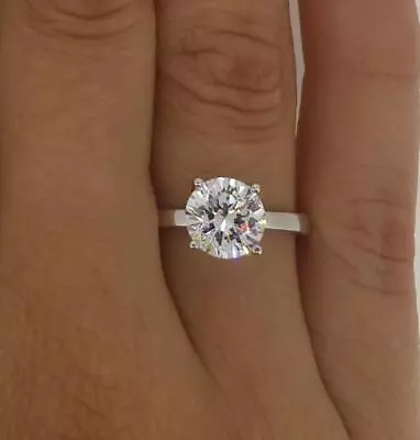 3 Ct 4 Prong Solitaire Round Cut Diamond Engagement Ring VS2 D White Gold 14k • $7487