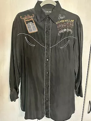 Vintage Colore Italia Silk Shirt Western Cowboy Black Size Small Men’s Saloon • $27