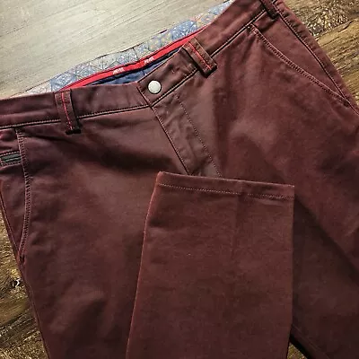 MEYER Hosen Men’s Chino Trouser Slacks Bonn Burgundy 34x31 Cotton Stretch • $59.99