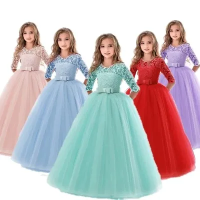 £11.24 • Buy Girl Princess Lace Dresses Party Wedding Bridesmaid Formal Gown Kids Maxi Dress