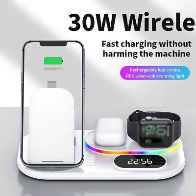 30W Wireless Fast Charger Dock Charging Station 4 In 1 For Iphone Apple Watch • $37.99