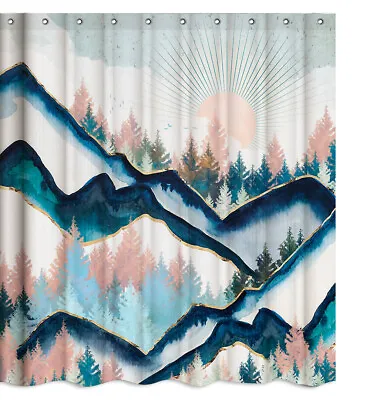 $9.99 • Buy Japanese Mountain Fabric Shower Curtain Bathroom Decor With 12 Hooks