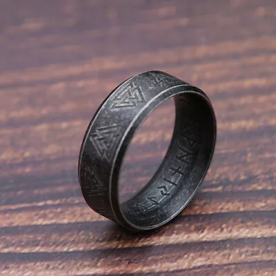 Viking Norse Vintage Silver Stainless Steel Runes Rune Ring Band For Men Women • $11.98